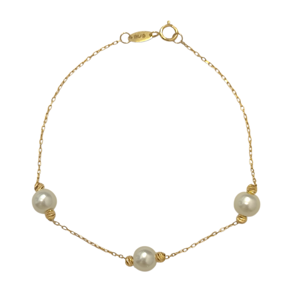 دستبند طلا سه مروارید البرنادو کد 15153